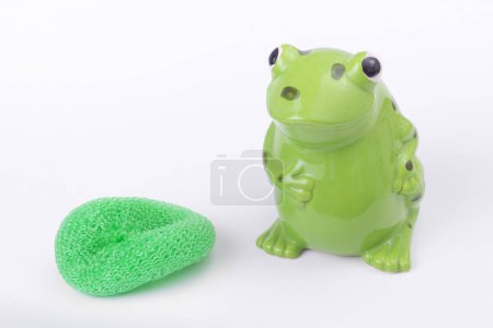 Photo for Nylon dish scouring pad and frog scrubby holder - Royalty Free Image