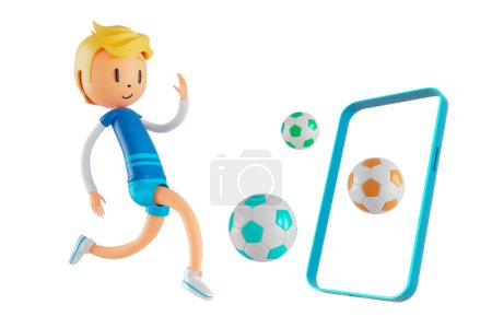 Téléchargez les photos : 3d boy cartoon character in action with clipping path. 3d illustrator. sport activity. exercise fitness. workout training lifestyle. man player. technology VR. gym outdoor. cyberspace object concept. - en image libre de droit
