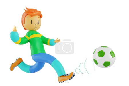 Photo for 3d boy cartoon character in action with clipping path. 3d illustrator. sport activity. exercise fitness. workout training lifestyle. man player. technology VR. gym outdoor. cyberspace object concept. - Royalty Free Image