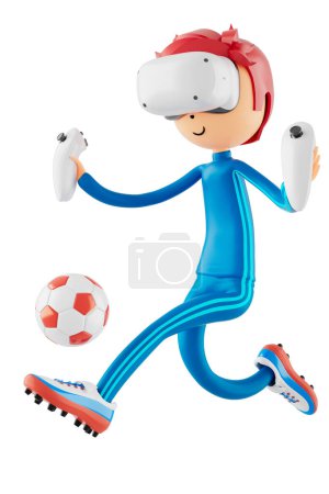 Téléchargez les photos : 3d boy cartoon character in action with clipping path. 3d illustrator. sport activity. exercise fitness. workout training lifestyle. man player. technology VR. gym outdoor. cyberspace object concept. - en image libre de droit