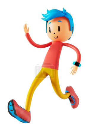 Téléchargez les photos : Person cartoon character boy and girl with sports objects. 3d illustration. fitness activity action. man in a sports game. healthy concept. 3d ball. exercise action.smartphone smartwatch design. - en image libre de droit