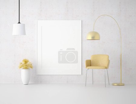Photo for Frame 3D interior illustration, wall design modern, empty space creative, 3D background blank canvas, room design mockup, home photo rendering, simple indoor style, architecture art picture copy space - Royalty Free Image