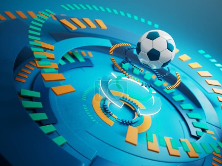 Photo for Football ball 3d object. 3d illustration. graphic background element. sport abstract backdrop. soccer render design competition concept art. digital technology element beautiful lighting ground empty - Royalty Free Image