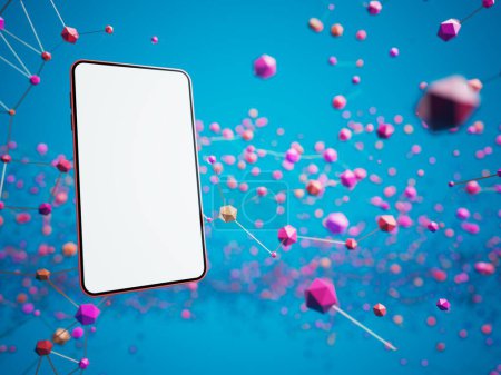 Photo for Smartphone with white copy space screen, illustration, technology digital concept, abstract object futuristic. business app shop template. mobile phone device ui. minimal graphic background. 3D render - Royalty Free Image