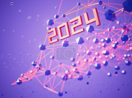 Photo for Happy new year festival party, graphic abstract design. celebration geometric. happy decoration idea. 2024 number text. christmas art winter wallpaper. background sparkle rendering, 3d illustration - Royalty Free Image