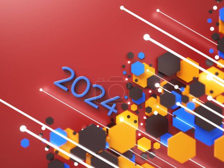 Photo for Happy new year festival party, graphic abstract design. celebration geometric. happy decoration idea. 2024 number text. christmas art winter wallpaper. background sparkle rendering, 3d illustration - Royalty Free Image