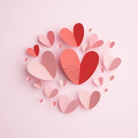 Photo for Paper heart 3D illustration. AI generates images. Valentine background. pastel colour design. 3D render style. object geometric scene. romantic creative hand craft. cute shape idea. copy space - Royalty Free Image