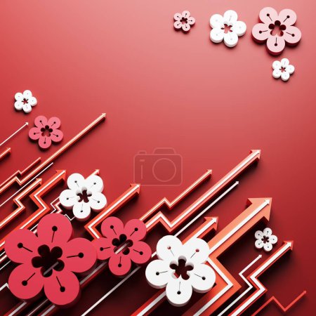 Foto de Año Nuevo Chino ilustración 3D. diseño abstracto asiático tradicional. cultura gráfico color rojo. elegante pantalla de forma premium. geometría decoración de objetos. invitación festiva de lujo. escena moderna - Imagen libre de derechos