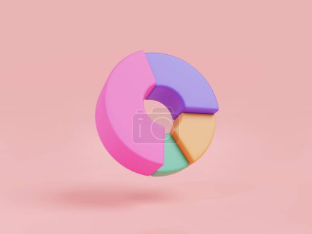 Icône de diagramme de cercle 3d graphique sur fond rose. Diagramme à donut, diagramme circulaire, rapport annuel, diagramme, réussite de l'entreprise en croissance. Concept d'entreprise. Illustration de rendu d'icône 3d, dessin animé style minimal