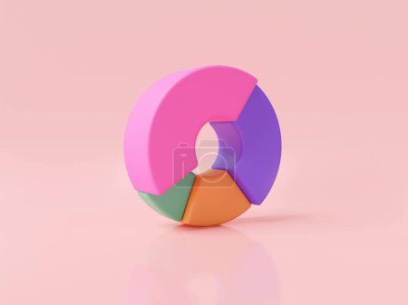 3D Kreisdiagramm-Diagramm-Symbol auf rosa Hintergrund. Donut-Diagramm, Kuchendiagramm, Jahresbericht, Diagramm, Wachstumserfolg. Geschäftskonzept. 3d icon render illustration, cartoon minimaler stil
