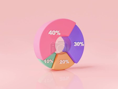 3d icon render illustration of 3d circle diagram graph icon with percentage. Donut chart, pie chart, annual report, diagram, growth business success. Business concept. cartoon minimal style