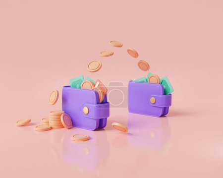 Photo for Money transfer from wallet to wallet. Money online, Online cashback, financial transaction, Digital wallet, online payment. Financial savings. 3D icon rendering illustration . cartoon minimal style - Royalty Free Image