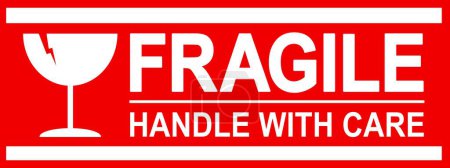 sticker fragile handle with care, red fragile warning label, fragile label with broken glass symbol, vector asset