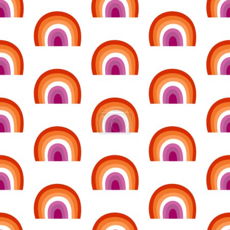 Illustration for Seamless pattern with rainbow of colors of the Lesbian Flag. Print for textile, wallpaper, covers, surface. Abstract geometric seamless pattern. For fashion fabric. Retro stylization. lgbtqa symbols - Royalty Free Image