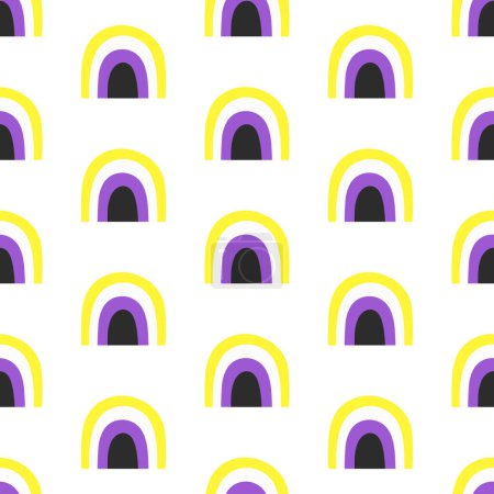 Illustration for Seamless pattern with rainbow of colors of the Nonbinary Flag. Print for textile, wallpaper, covers, surface. For fashion fabric. Retro stylization. lgbtqa symbols - Royalty Free Image