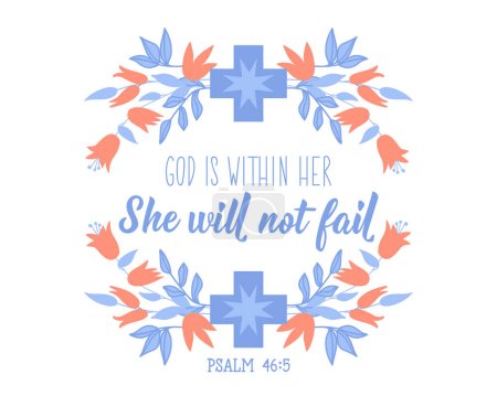 God is within her she will not fail. Lettering. Inspirational and bible quotes. Can be used for prints bags, t-shirts, posters, cards.