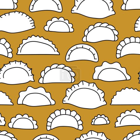 Seamless pattern with dumplings in doodle style. Print for textile, wallpaper, covers, surface. Retro stylization. For fashion fabric.