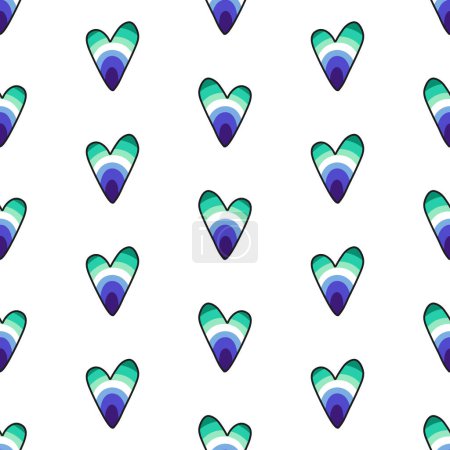 Seamless pattern with hearts of colors of the Gay Men Pride Flag. Print for textile, wallpaper, covers, surface. Abstract geometric seamless pattern. For fashion fabric. LGBTQ symbols