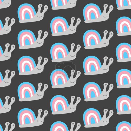 Seamless decorative pattern with snails with a shell of colors of the Transgender Flag. Print for textile, wallpaper, covers, surface. For fashion fabric. Retro stylization. lgbtqa symbols