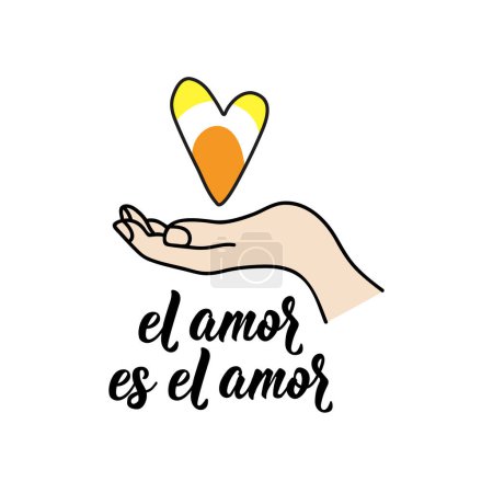 El amor es el amor. Spanish lettering. Translation from Spanish - Love is love. Element for flyers, banner and posters. Modern calligraphy. LGBTQ symbols. Maverique Pride Flag.