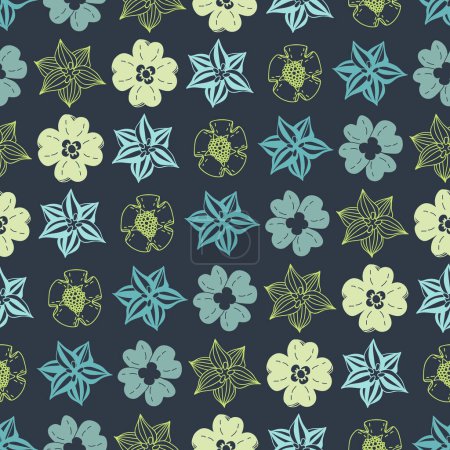 Nahtlose dekorative elegante Muster mit Blumen. Druck für Textilien, Tapeten, Einbände, Oberfläche. Retro-Stilisierung. Für modische Stoffe.