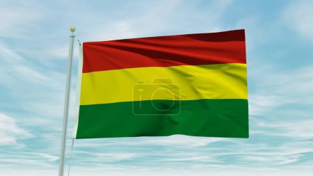 Seamless loop animation of the Bolivia flag on a blue sky background. 3D Illustration. High quality 3d illustration