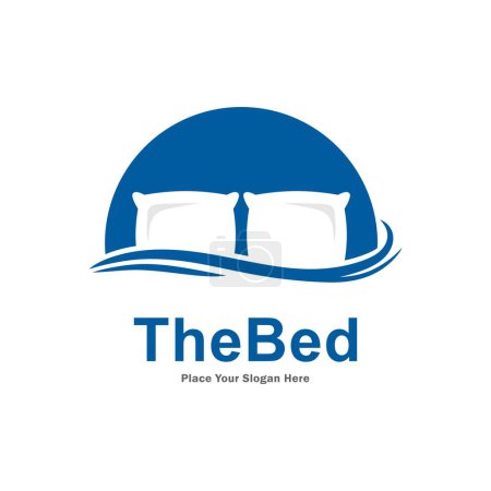 Le lit et les oreillers logo icône vectorielle. Convient pour les affaires, l'art, l'intérieur, le mobilier, le web et le symbole de sommeil