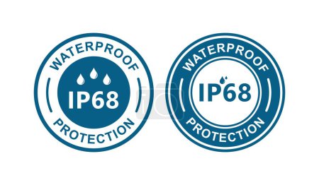 Illustration for IP68 waterproof protection logo icon badge. Suitable for product label and information - Royalty Free Image