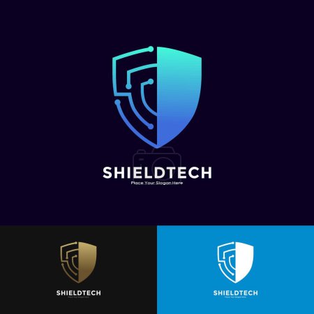 Téléchargez les illustrations : Icône vectorielle logo tech Shield. Convient pour les entreprises, la technologie et sécurisé - en licence libre de droit