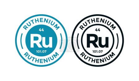 Illustration for RUTHENIUM logo badge design icon. this is chemical element of periodic table symbol. Suitable for business, technology, molecule, atomic symbol - Royalty Free Image