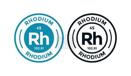 Illustration for RHODIUM logo badge design icon. this is chemical element of periodic table symbol. Suitable for business, technology, molecule, atomic symbol - Royalty Free Image