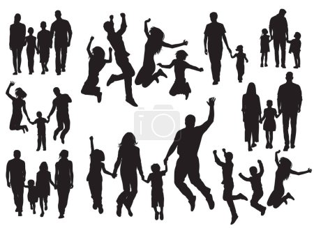 vector silhouettes of family on white background