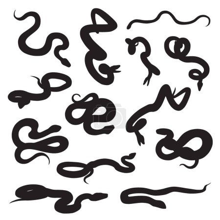 Foto de Conjunto de serpiente en blanco y negro aislado. estilo doodle, ilustración vectorial. - Imagen libre de derechos