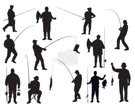 Illustration for Silhouette of fisherman with fishing rod - Royalty Free Image
