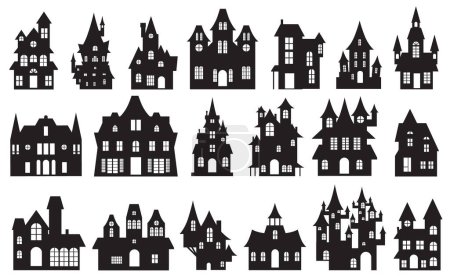 Halloween haunted house silhouette set