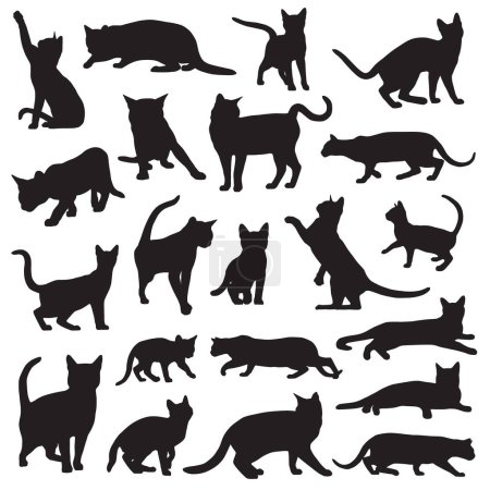 Téléchargez les illustrations : Ensemble de silhouettes de chat bengale, illustration vectorielle - en licence libre de droit