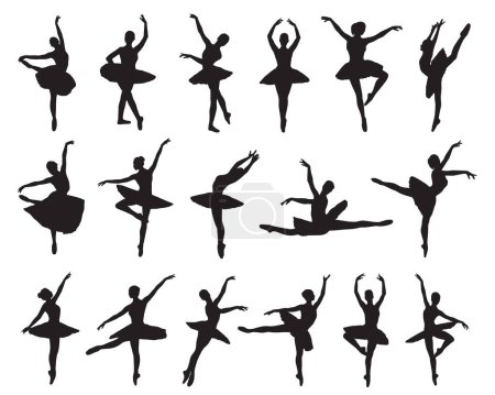 conjunto de siluetas de bailarina. ilustración vectorial