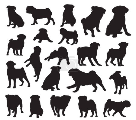 Ilustración de Siluetas de diferentes pug perro vector - Imagen libre de derechos
