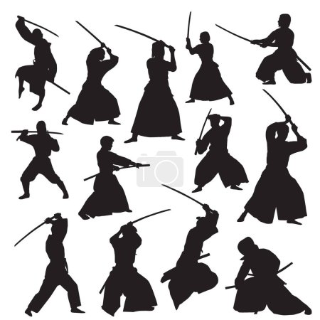 Illustration for Silhouette of a samurai with sword - Royalty Free Image