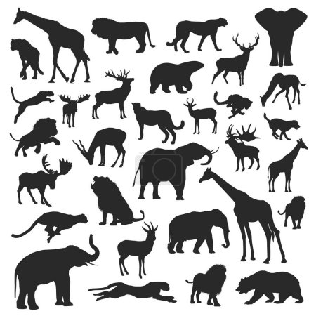 Foto de Conjunto con siluetas de animales de diferentes animales, ilustraciones vectoriales - Imagen libre de derechos