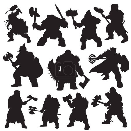 Illustration for Dwarf warrior silhouette on a white background - Royalty Free Image