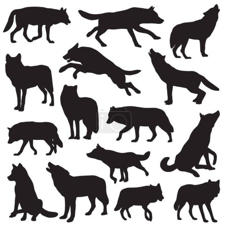 vector set of silhouettes of wolf animals