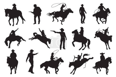 Téléchargez les illustrations : Silhouette de cow-boy sur fond blanc - en licence libre de droit