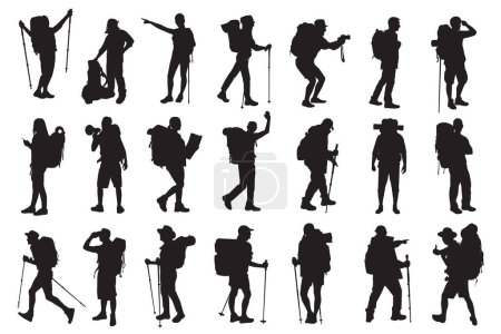 Illustration for Group of hiker silhouettes - Royalty Free Image