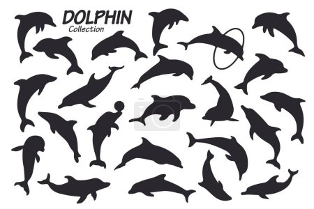 Illustration for Set of dolphins silhouettes, vector illustration - Royalty Free Image