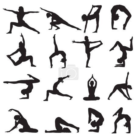 Foto de Conjunto de postura de yoga, aislado en blanco. ilustración vectorial. - Imagen libre de derechos