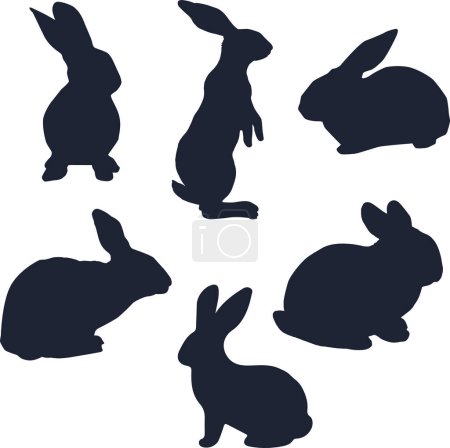 Ilustración de Silueta negra de conejo. set con conejos y siluetas de liebre. - Imagen libre de derechos