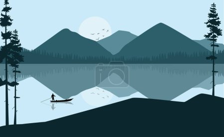 Téléchargez les illustrations : Paysage de montagne avec lac et montagnes - en licence libre de droit