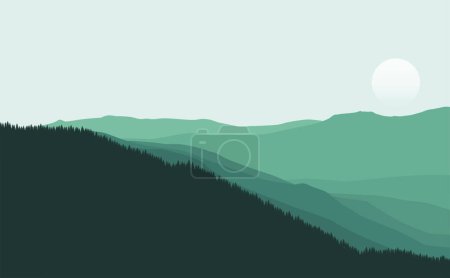 Foto de Ilustración vectorial de un paisaje forestal con montañas y árboles - Imagen libre de derechos