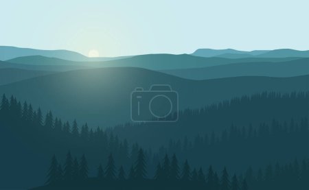 Foto de Ilustración vectorial del paisaje de fondo con bosque, montañas y árboles, colinas y bosques - Imagen libre de derechos